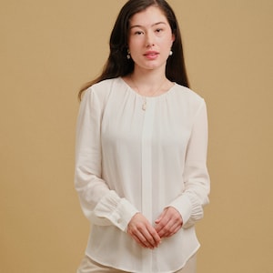 Premium 23 Momme Reine Seidenbluse Rundhals / Office Lady Seidenbluse / Professionelle Seidenbluse / Besondere Anlässe Tragen / Weiß