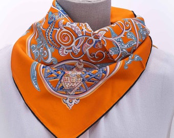 100% 16 Momme Silk Twill Scarf Square 86 cm com caixa de presente, bordas enroladas à mão, presente de mãe/namorada/aniversário/natal/dia dos namorados
