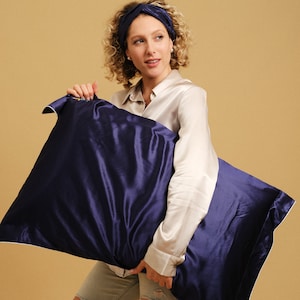 Premium 22 Momme 100% Pure Mulberry Silk Pillowcase with flap / Perfect Gift/ Navy / Prime Silks Fashion