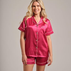 Premium Pure Mulberry Silk Pyjama Set Short with Pockets / Perfect Gift / Red / Navy