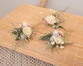 Rose Dried Flower Hair Pin, Boho Wedding Hair Accessory