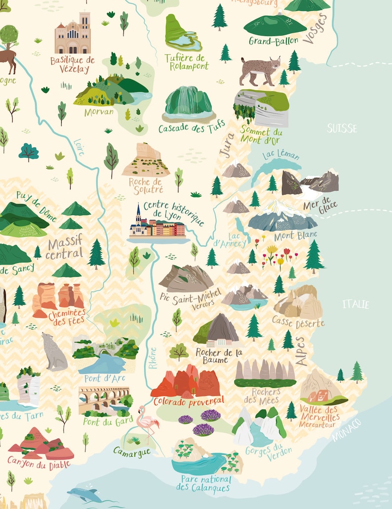 Carte France affiche pédagogique enfant illustrée merveilles image 3