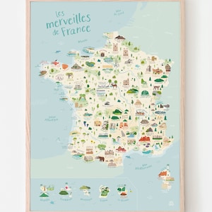 Carte France affiche pédagogique enfant illustrée merveilles image 2