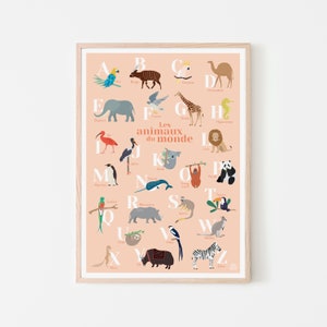 Afiche del abecedario de los animales del mundo, afiche del abecedario infantil, regalo infantil