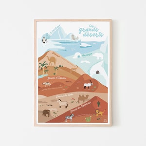Afiche de viajes al desierto, afiche infantil, descubrimiento del mundo.