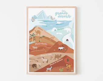 Affiche voyage déserts, affiche enfant, découverte du monde