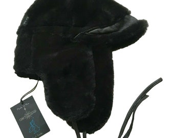 Silk Lined Winter HAT For MEN -  Paul Smith Men Peaked CHAPKA Black Sheepskin / Shearling Hat