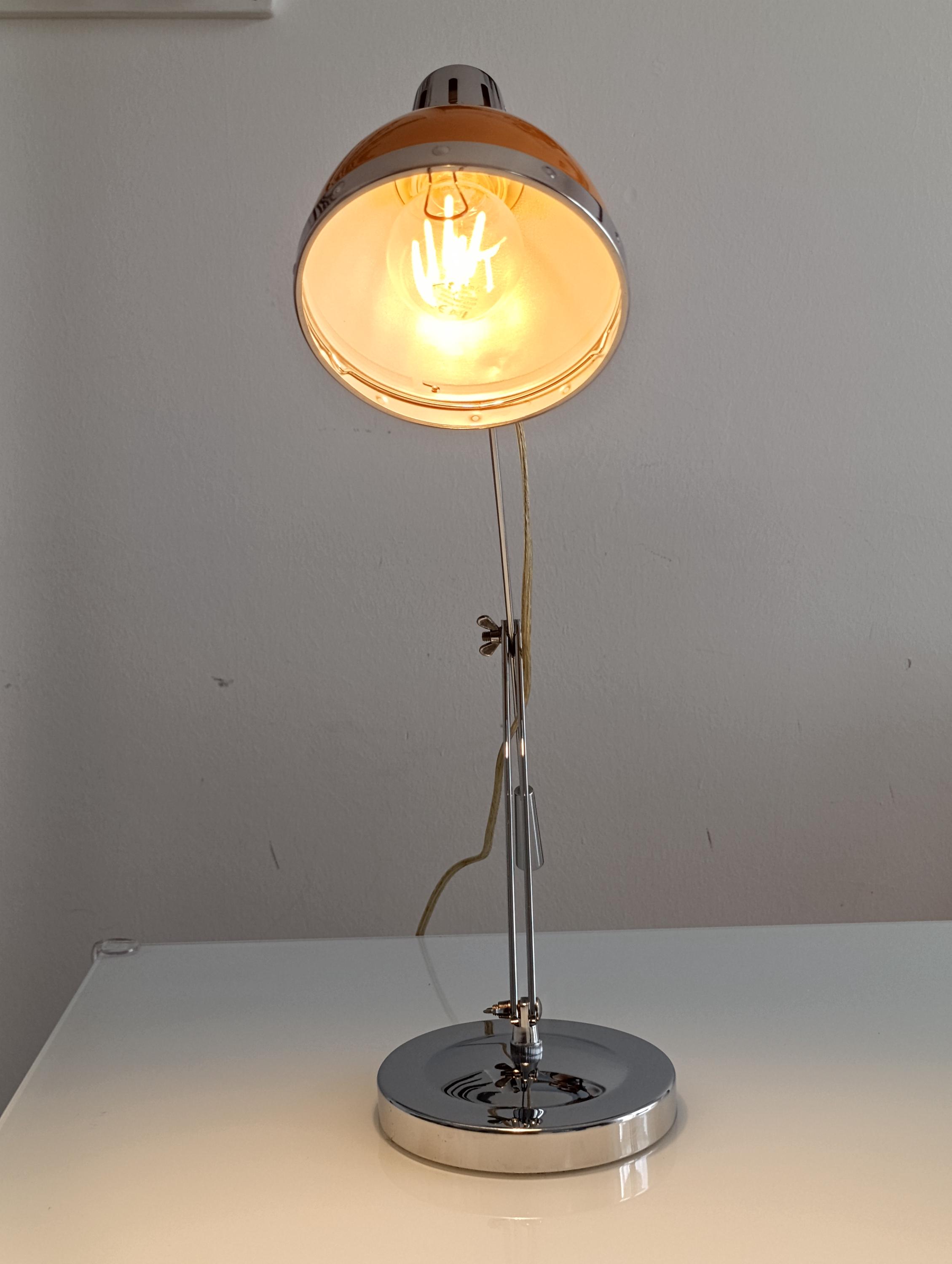 Vintage Seylumiere Cynthia Desk Lamp Orange Chrome Space Age 1970s