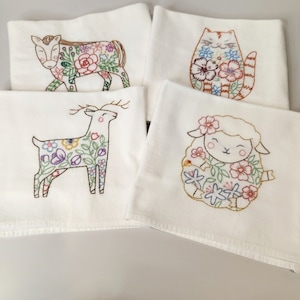 Hand Embroidered Dishtowels (Colorful Animals)