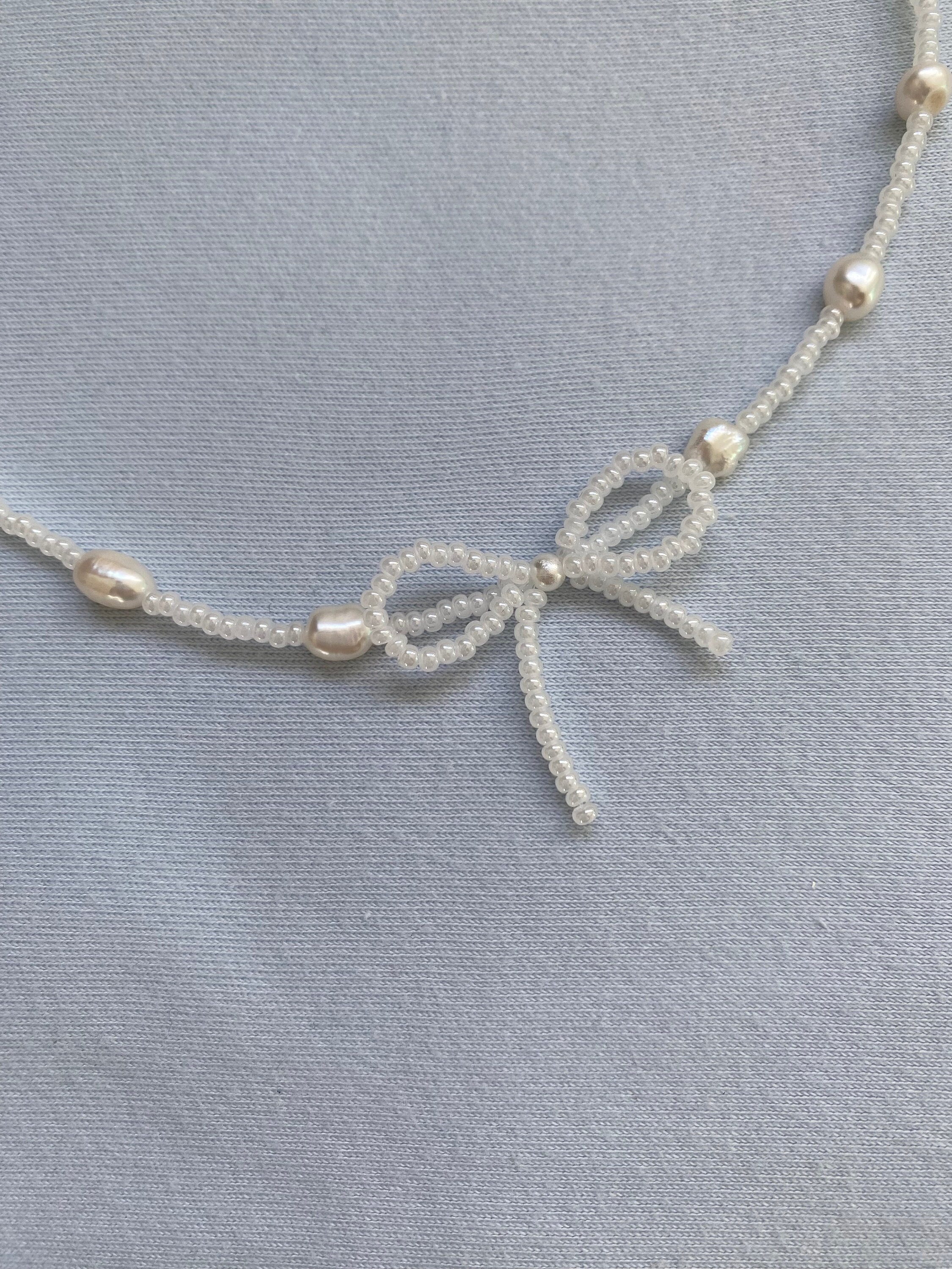 Cute Coquette Beaded Bow Necklace