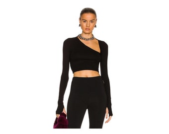 Women Asymmetrical Cut Crop Top, Thumbholes Crop Top, Casual Tops, Double Silk Jersey Crop Top