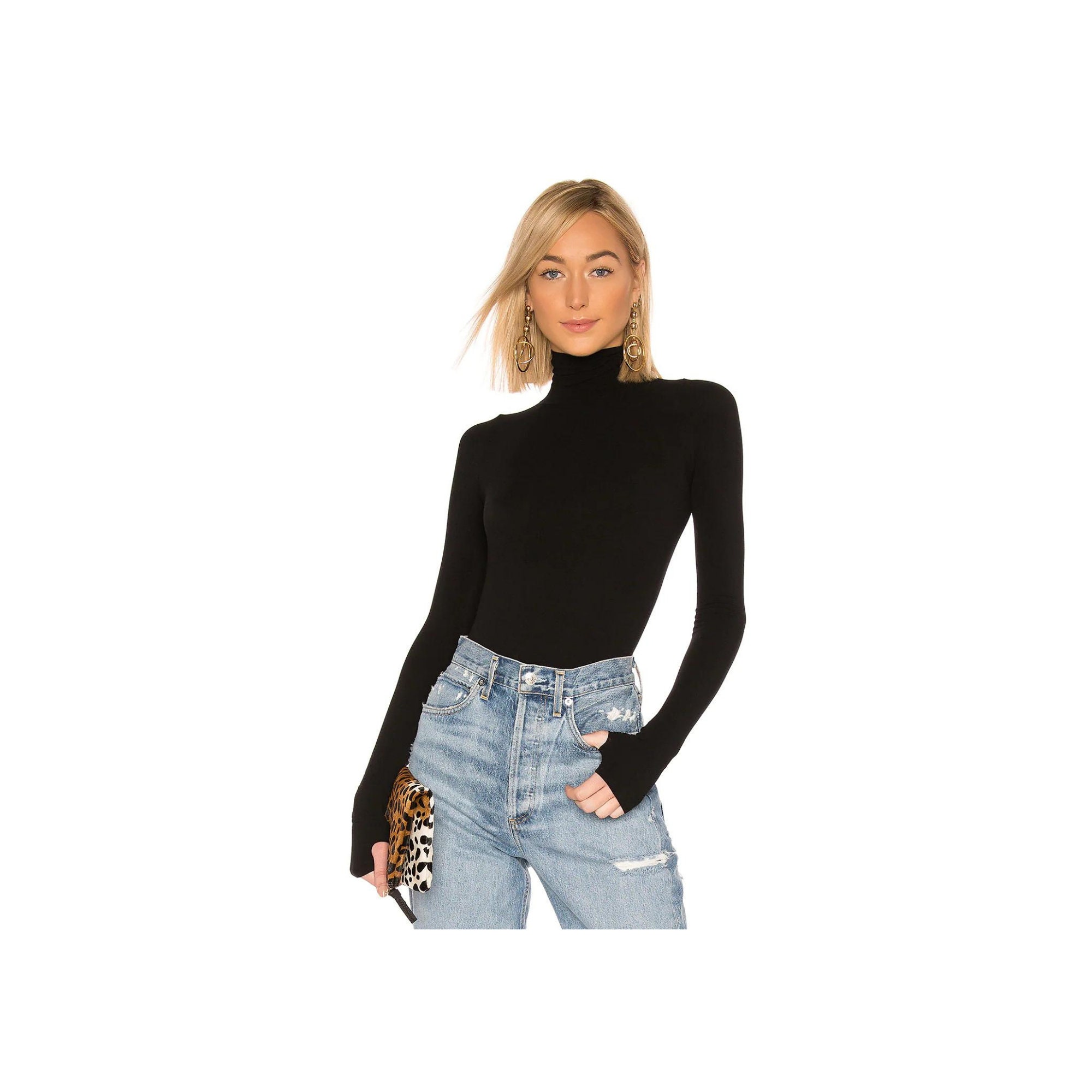 Turtleneck Bodysuit Black Long Sleeve Etsy Canada