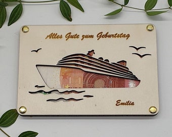 Personalized money gift with a cruise ship as a motif