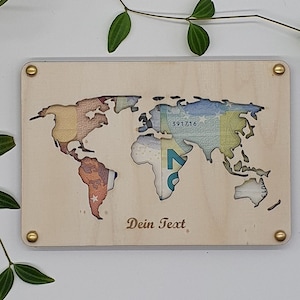 World map | Wedding money gift | customizable | Birthday gift | Money packaging | Map | Wooden card, to give as a gift