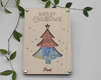 Carte De Noel Lot De 8 Porte-billets En Bois Pour Cartes De Noël - Décoration De Noël Amusante - Pendentif Arbre De Noël Fait à La Main Avec Cordon (sans L'argent Carte