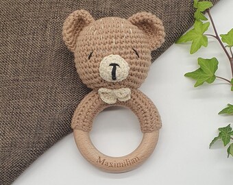 Personalisierte Kinderrassel Bär | Babyspielzeug aus Holz | Tiere | Babyrasseln | Geschenk für Baby Geburt | Holzspielzeug