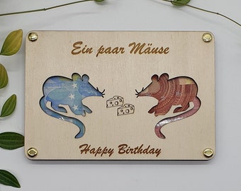 Money gift | Gift card | give away money | With mice | Wooden gift | "A few mice" | give away money | Gift idea