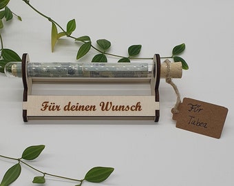 Wunscherfüller mit Reagenzglas aus Holz | Personalisierbar | Geschenkidee | Geburtstagsgeschenk