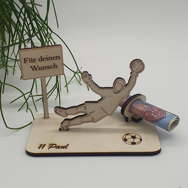 Geschenk für Fussballer | Geburtstagsgeschenk aus Holz, Geldgeschenk personalisierbar für Fussballliebhaber