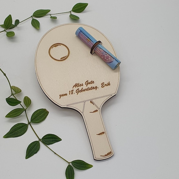 Personalisierbarer Tischtennisschläger aus Holz | Geldgeschenk personalisiert