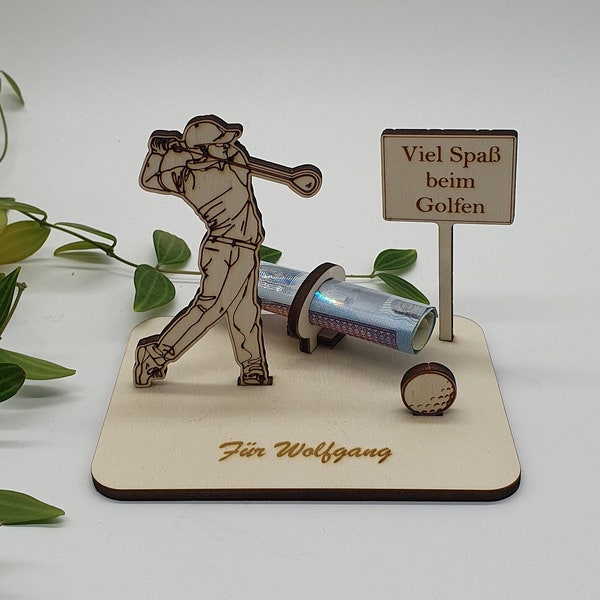 Geldgeschenk mit einem Golfspieler | Scheinehalter | personalisierbar | zum verschenken | Golf | Geburtstag | Geschenkidee