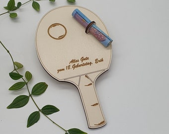 Personalisierbarer Tischtennisschläger aus Holz | Geldgeschenk personalisiert