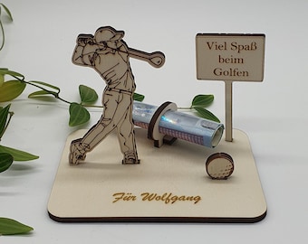 Geldgeschenk mit einem Golfspieler | Scheinehalter | personalisierbar | zum verschenken | Golf | Geburtstag | Geschenkidee