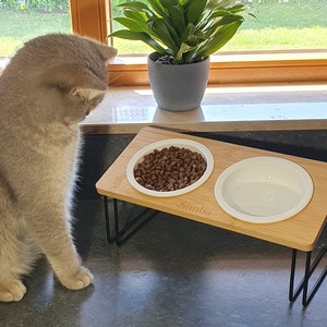 Feeding station, food bar for cats, customizable 2x raised feeding bowls with angles for better drinking/eating image 3