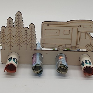Geldgeschenk aus Holz | Wohnmobil mit Bäumen | zum Verschenken an Geburtstagen | Geschenkidee | Geld verschenken | Geldgeschenk