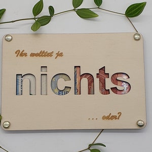 Geld cadeau | Cadeaubon | om cadeau te geven met diverse "niets" bordjes | Je wilde niets, je wilde niets | Cadeau idee