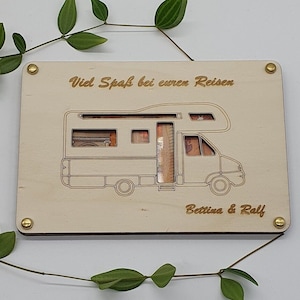 Geldgeschenk mit einem Wohnmobil als Motiv | Geldscheinehalter aus Holz | Wohnmobil | zum verschenken | Geschenkidee | Personalisierbar