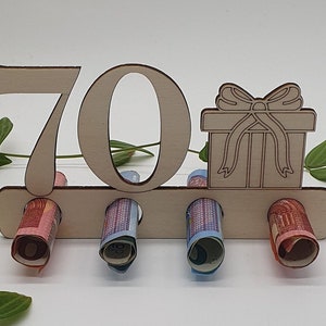 Regalo in denaro in legno per qualsiasi età / anno di vita / 70