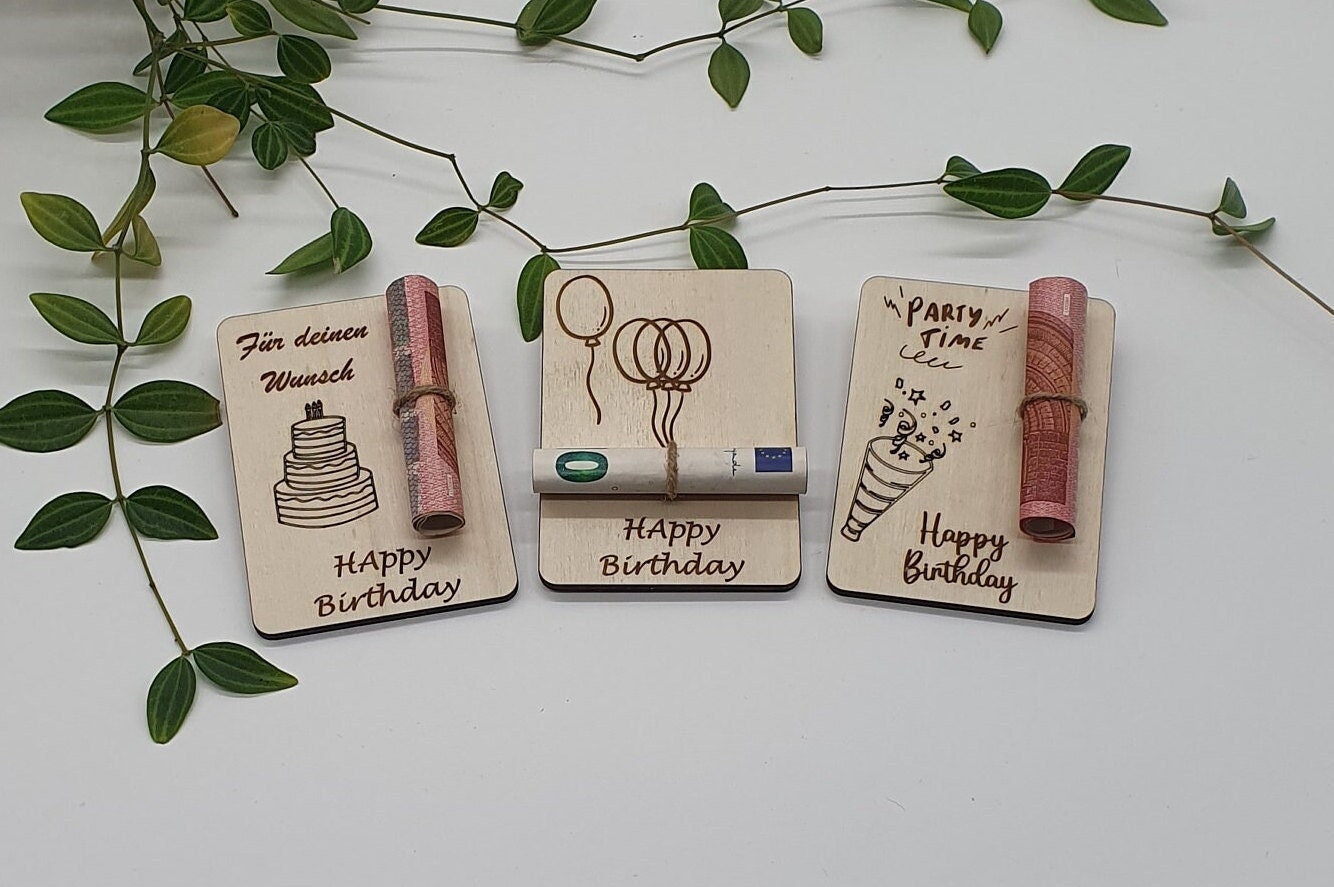 KASESSS Regalo Creativa per Soldi di Compleanno, Regalo di Denaro in Legno, Biglietto di Auguri di