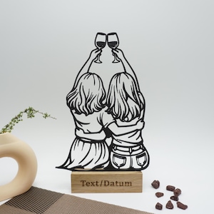 Personalisiertes Freundinnen Geschenk aus Line Art mit Holzsockel