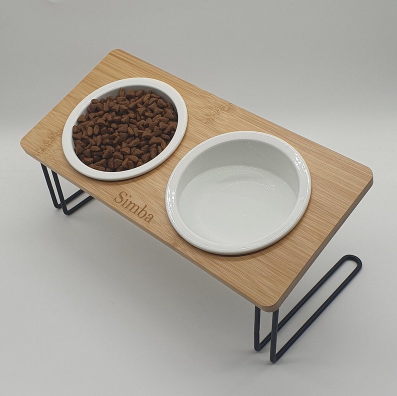 Feeding station, food bar for cats, customizable 2x raised feeding bowls with angles for better drinking/eating image 2