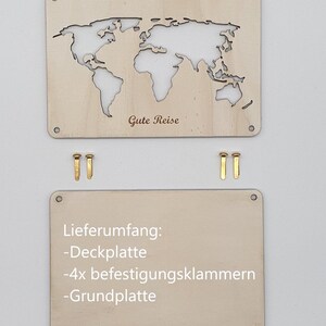Holzkarte Gute Reise mit vier Messing-Klammern – Geschenk für Reisend