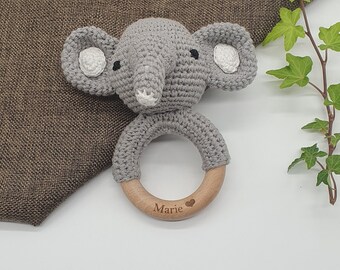 Kinderrassel Elefant | Babyspielzeug aus Holz | Tiere | Babyrasseln | Geschenk für Baby Geburt | Holzspielzeug