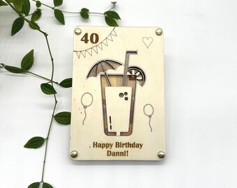 Regalo personalizzato con denaro in legno | Cocktail come regalo di compleanno
