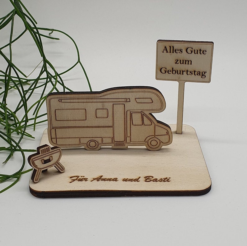 Money gift motorhome with place name sign and grill, camping, voucher, camping, camping lover, to put together 1 Alles Gute...