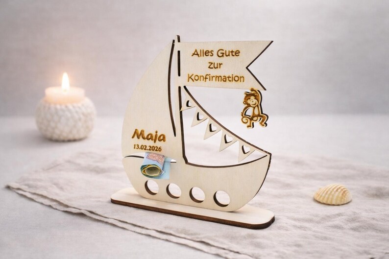 Geschenk Konfirmation Holz Geldgeschenk Segelboot