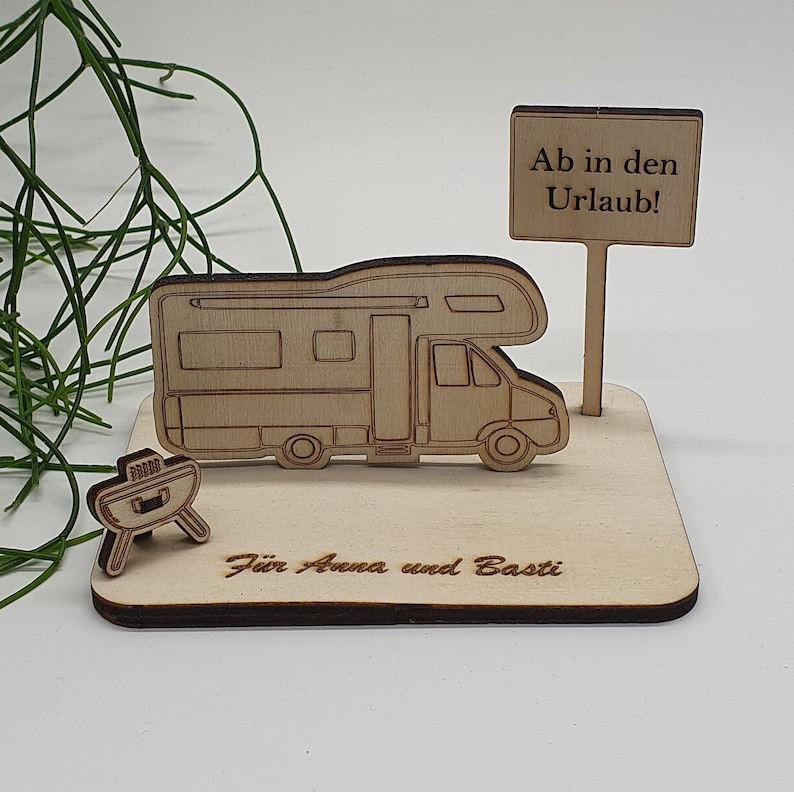 Money gift motorhome with place name sign and grill, camping, voucher, camping, camping lover, to put together 5 Ab in den Urlaub