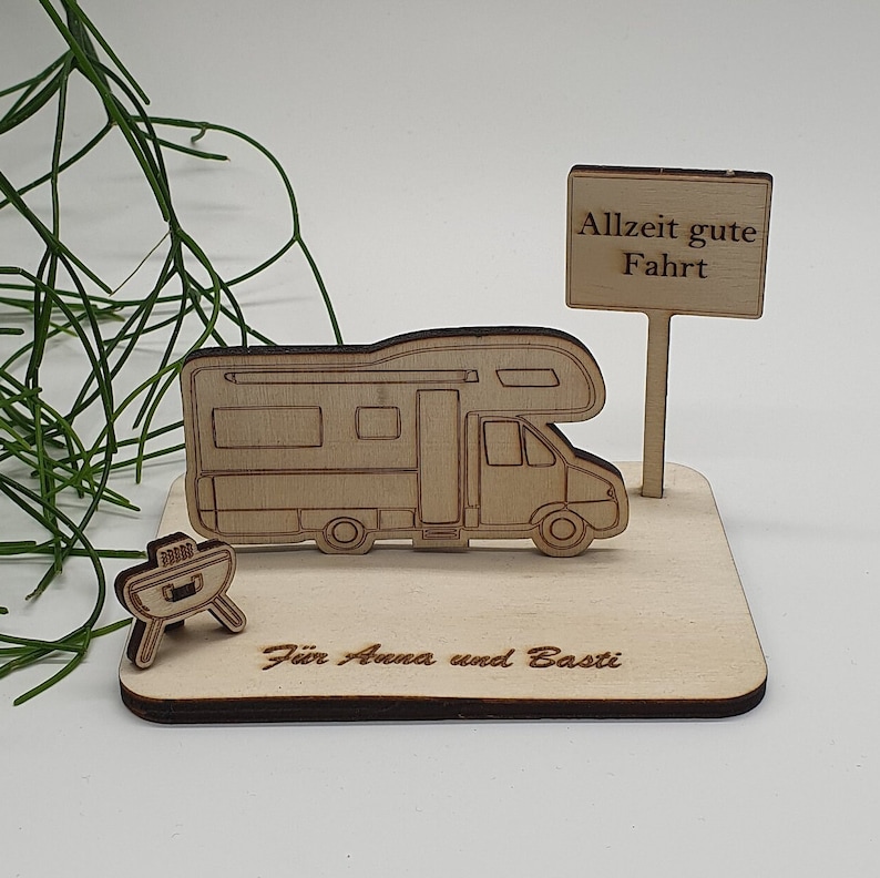 Money gift motorhome with place name sign and grill, camping, voucher, camping, camping lover, to put together 3 Allzeit gute Fahrt