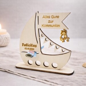 Geschenk zur Kommunion personalisiert mit Name aus Holz