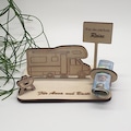 Cash gift camper with town sign and grill, camping, voucher, camping, camping lover, to put together