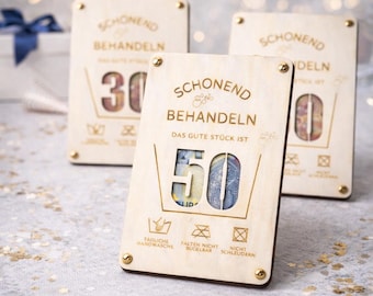 Personalized cash gift for a milestone birthday – “Treat with care” wooden sign – Funny gift idea for 30th, 40th, 50th, 60th birthdays