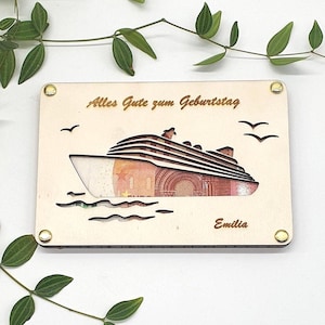 Gepersonaliseerd geldgeschenk met een cruiseschip als motief