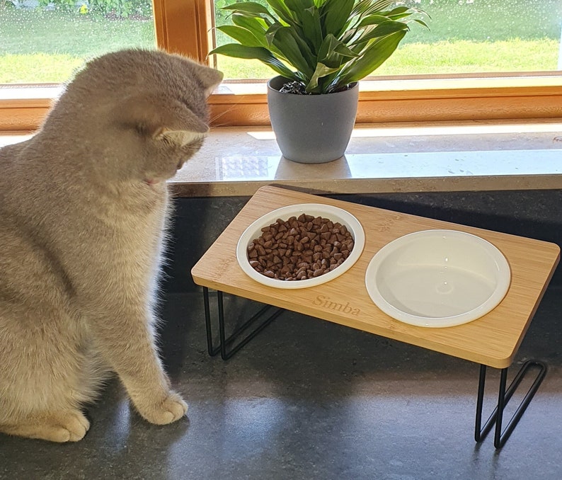 Feeding station, food bar for cats, customizable 2x raised feeding bowls with angles for better drinking/eating image 3