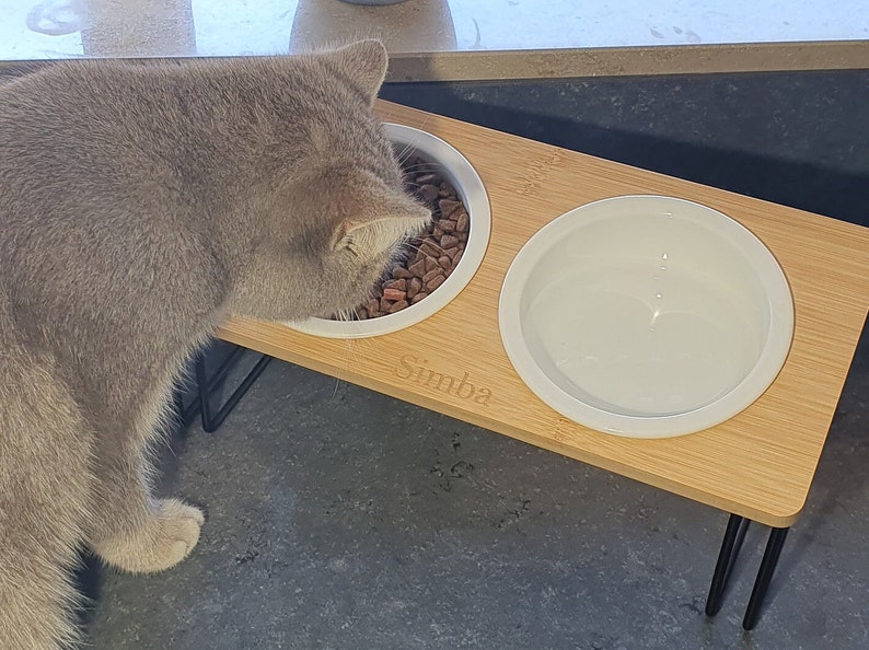 Feeding station, food bar for cats, customizable 2x raised feeding bowls with angles for better drinking/eating image 4