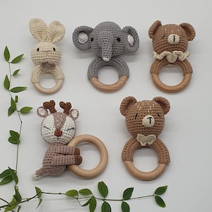 Personalized children's rattles bear, rabbit, elephant | Wooden baby toys | Animals | Baby rattles | Gift for birth | Rattle