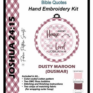 Gingham Group Embroidery Kits,  Any Saint Quote, All Bible Verses, Lots of Colors, Easy Instructions,  Stitch Guide, Hoop Cloth, DMC Floss